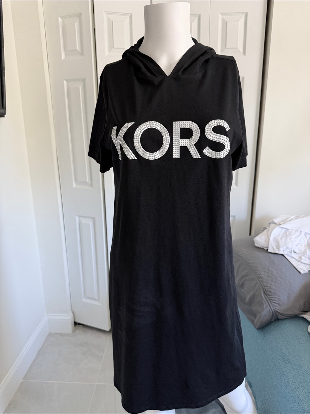 Michael Kors Black Hooded KORS Logo T-Shirt Dress